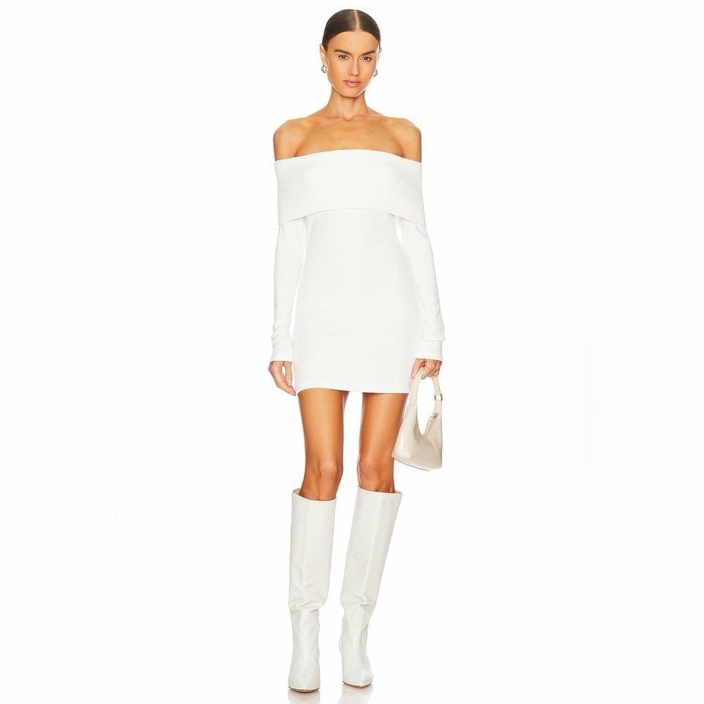 Enza Costa Off-shoulder Sweater Mini Dress in Winter White